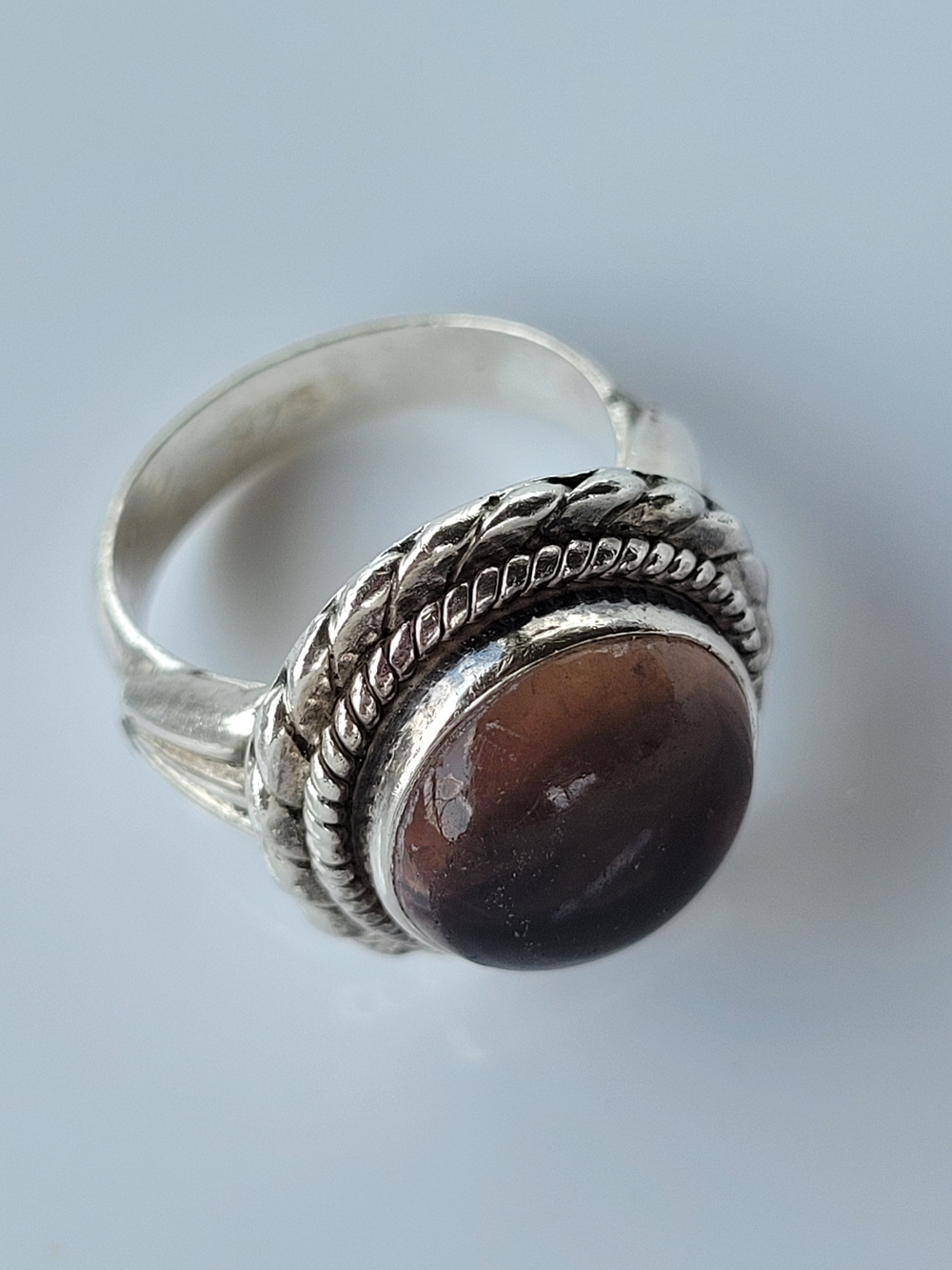 🍂 Vintage 925 Sterling Silver Boho Brown Gemstone Ring, Size US 5 *Read*